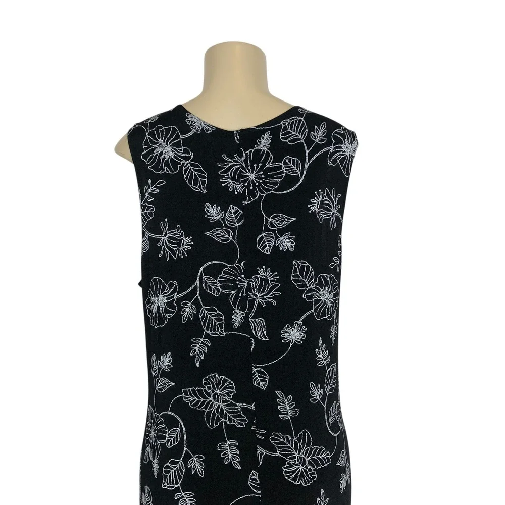 Vintage Peony Black Floral Print Sleeveless Maxi Dress Size 1XL Tropical Beachy - Picture 5 of 8
